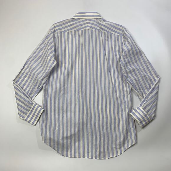 Paul Smith Shirt Mens 15.5 Bone White Periwinkle Striped Linen Blend Made Italy - Picture 7 of 9